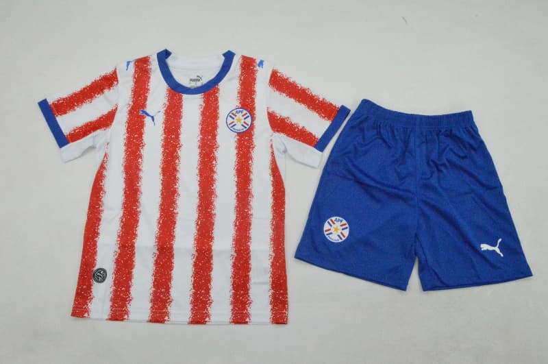 Kids Paraguay 2026 Home Soccer Jersey And Shorts