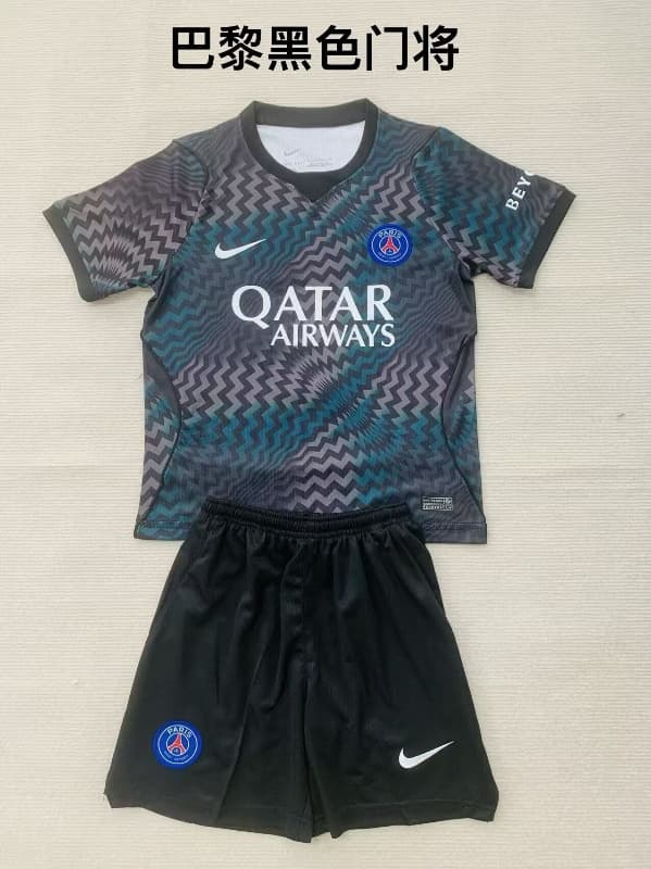 Kids Paris St German 26/27 Goalkeeper Black Soccer Jersey And Shorts