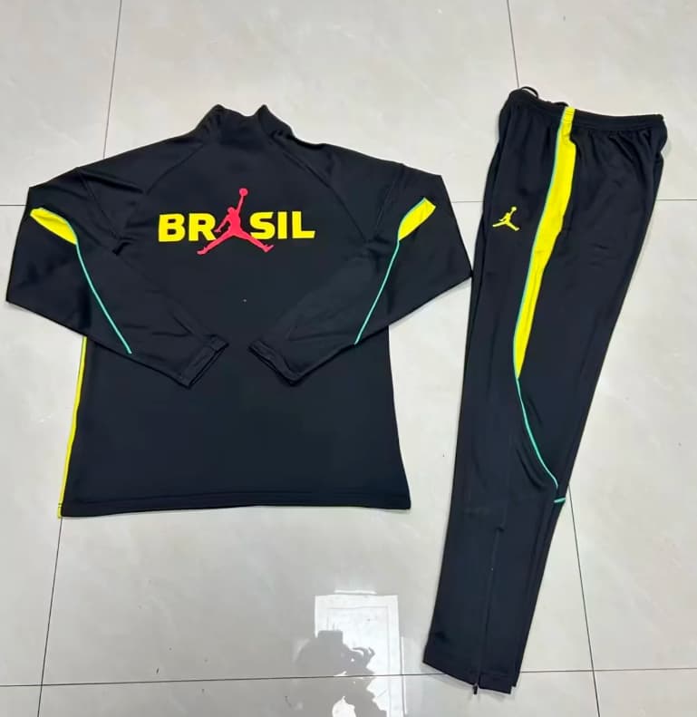 Kids AAA Quality Brazil 2026 Black Soccer Tracksuit