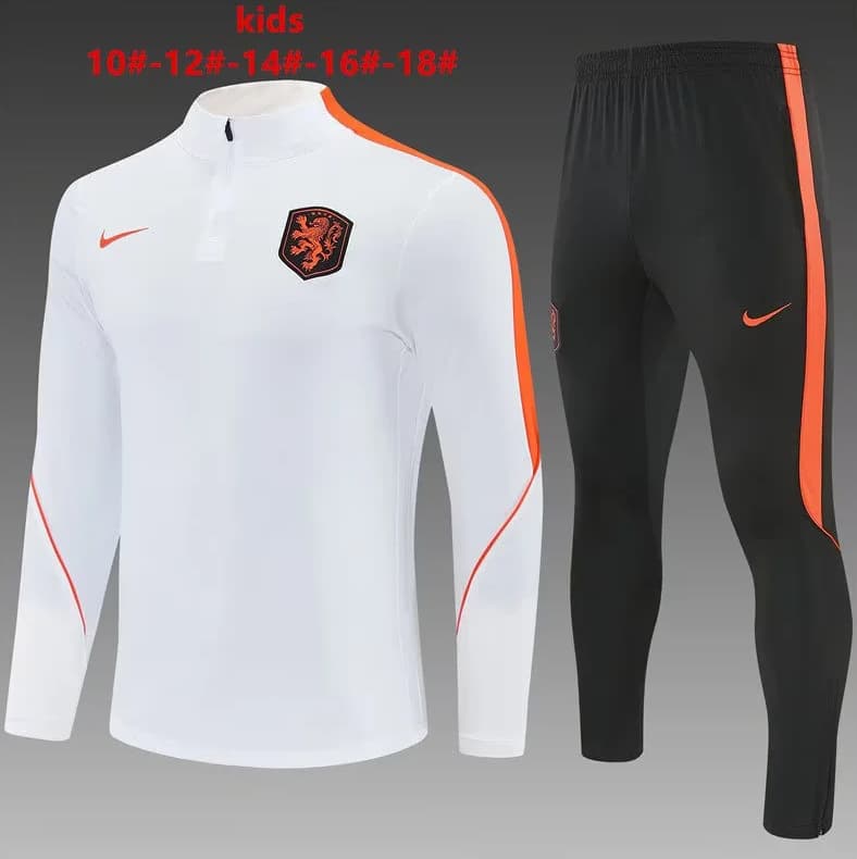 Kids AAA Quality Netherlands 2026 White Soccer Tracksuit