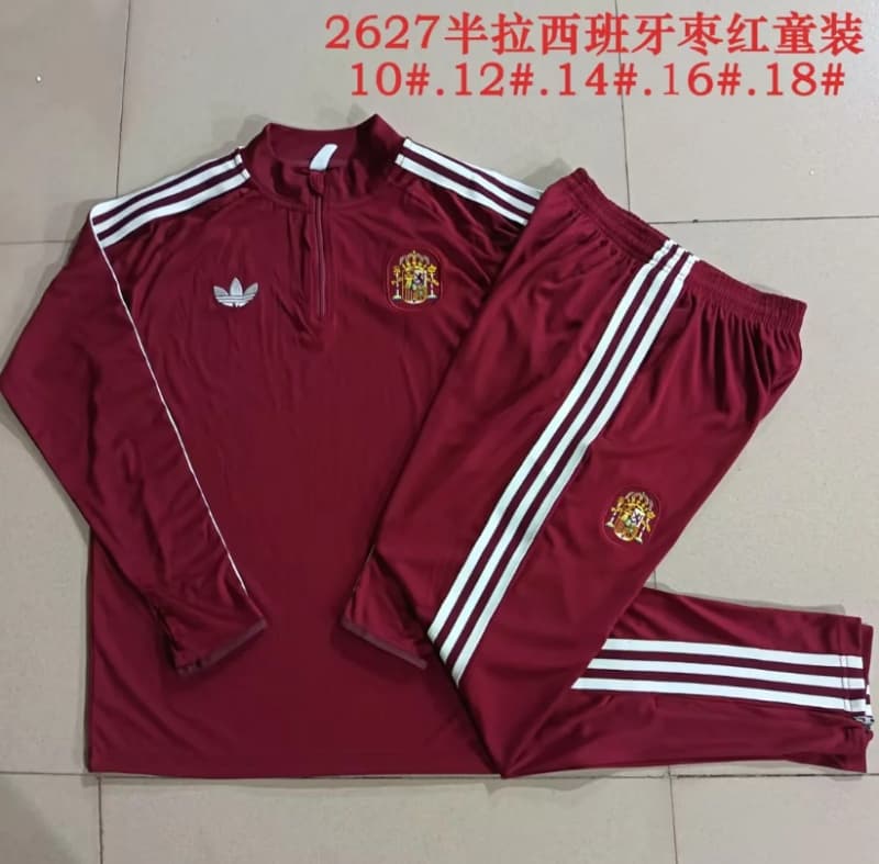 Kids AAA Quality Spain 2026 Red Soccer Tracksuit 02