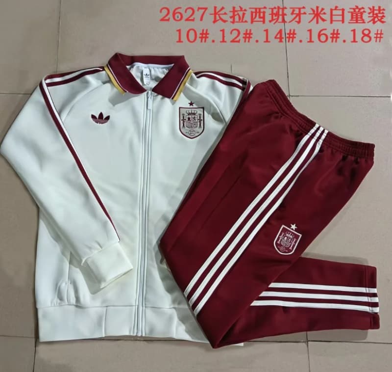 Kids AAA Quality Spain 2026 White Soccer Tracksuit 02
