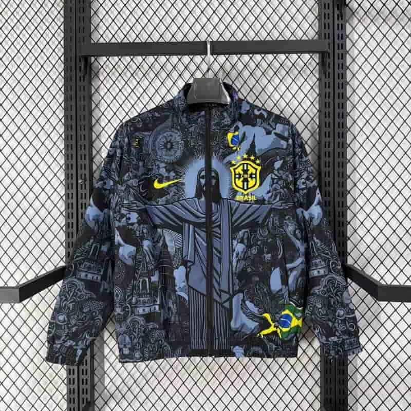 AAA Quality Brazil 2026 Jesus Reversible Soccer Windbreaker AAA Quality Brazil 2026 Jesus Reversible Soccer Windbreaker