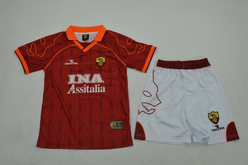 Kids AS Roma 1999/00 Home Soccer Jersey And Shorts
