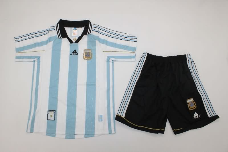 Kids Argentina 1998 Home Soccer Jersey And Shorts