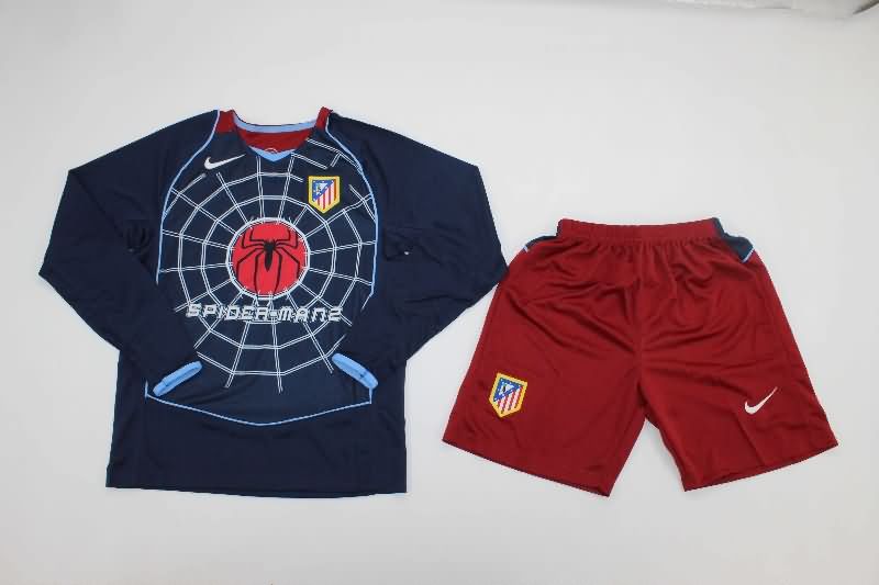 Kids Atletico Madrid 2004/05 Away Long Sleeve Soccer Jersey And Shorts