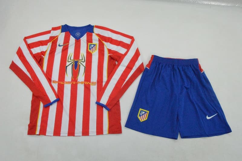 Kids Atletico Madrid 2004/05 Home Long Sleeve Soccer Jersey And Shorts
