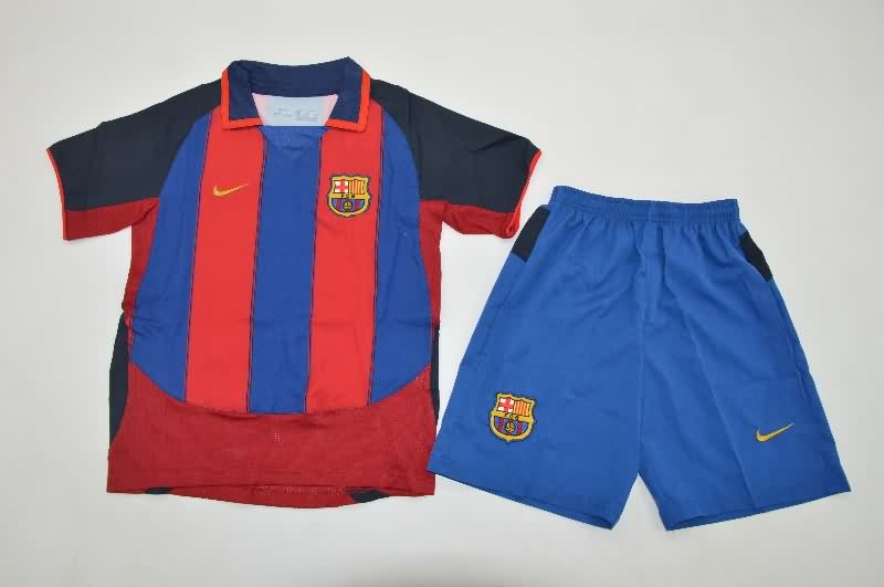 Kids Barcelona 2003/04 Home Soccer Jersey And Shorts
