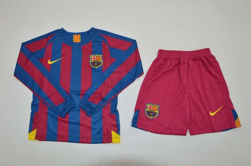 Kids Barcelona 2005/06 Home Long Sleeve Soccer Jersey And Shorts