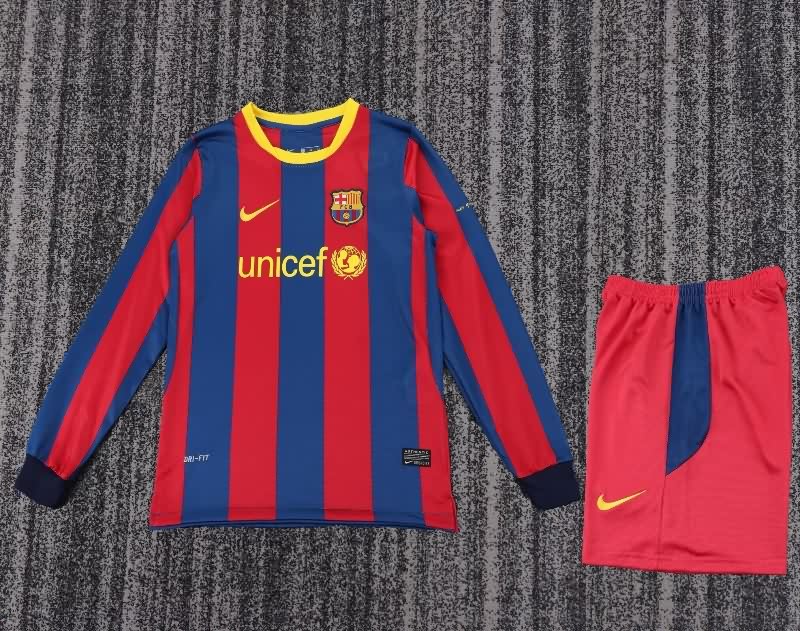 Kids Barcelona 2010/11 Home Long Sleeve Soccer Jersey And Shorts