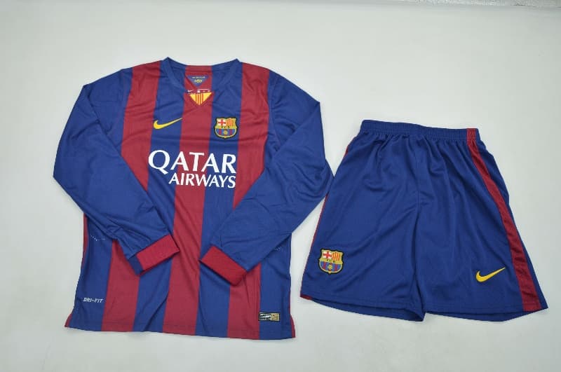 Kids Barcelona 2014/15 Home Long Sleeve Soccer Jersey And Shorts