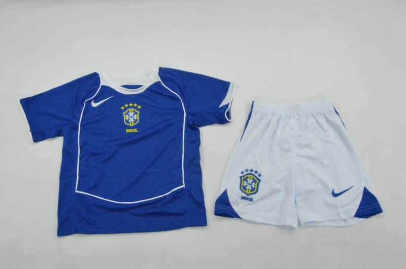 Kids Brazil 2004 Away Soccer Jersey And Shorts