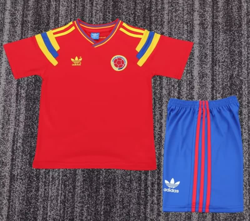 Kids Colombia 1990 Away Soccer Jersey And Shorts