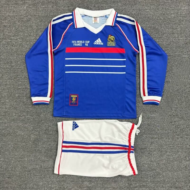 Kids France 1998 Home Long Sleeve Soccer Jersey And Shorts