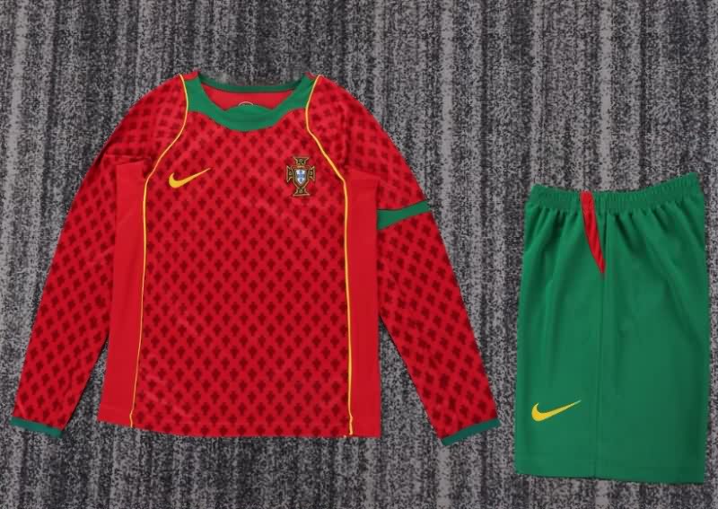 Kids Portugal 2004 Home Long Sleeve Soccer Jersey And Shorts