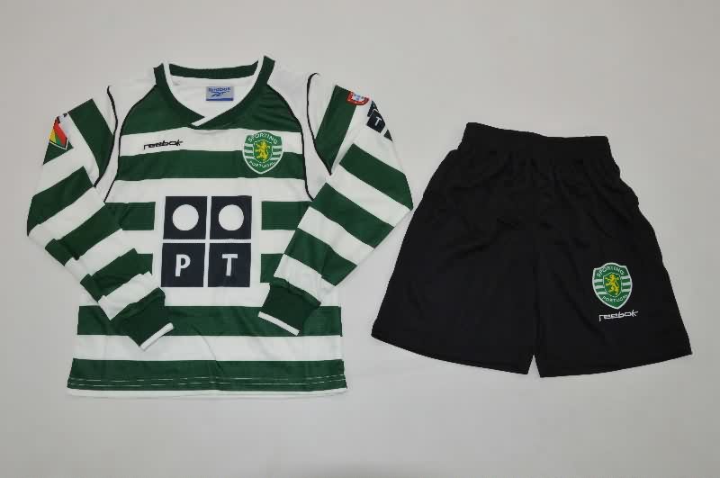 Kids Sporting Lisbon 2002/03 Home Long Sleeve Soccer Jersey And Shorts